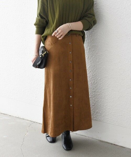 SHIPS / シップス ロング・マキシ丈スカート | 《一部追加予約》SHIPS any: ポリエステル スエード フロント ボタン Aライン スカート | 詳細12