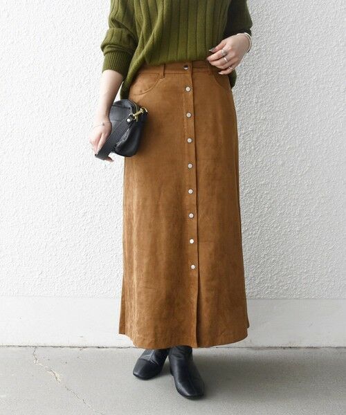 SHIPS for women/シップスウィメン 《予約》SHIPS any: ポリエステル スエード フロント ボタン Aライン スカート キャメル 36 SHIPS for women/シップスウィメン 《予約》SHIPS any: ポリエステル スエード フロント ボタン Aライン スカート キャメル 36