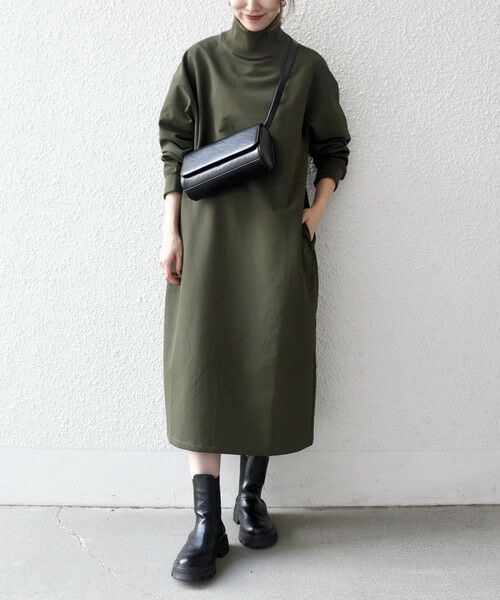 《追加予約》SHIPS any:〈洗濯機可能〉裏起毛 リブ ハイネック ワンピース