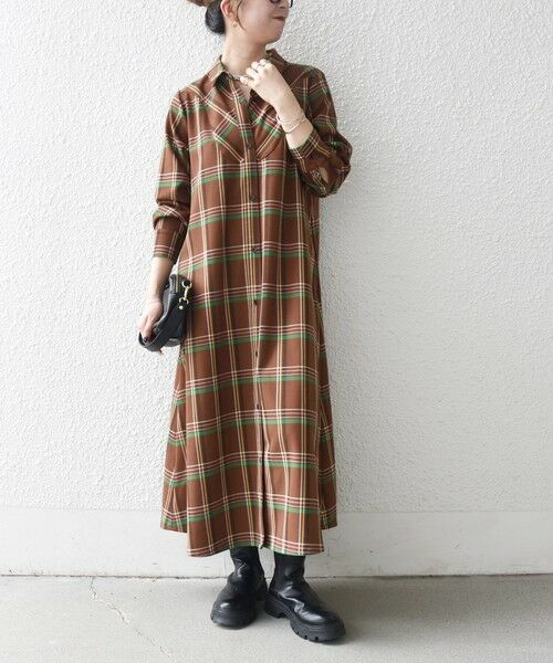 SHIPS / シップス ロング・マキシ丈ワンピース | 《一部追加予約》SHIPS any:〈洗濯機可能〉チェック Aライン フレア シャツ ワンピース | 詳細1