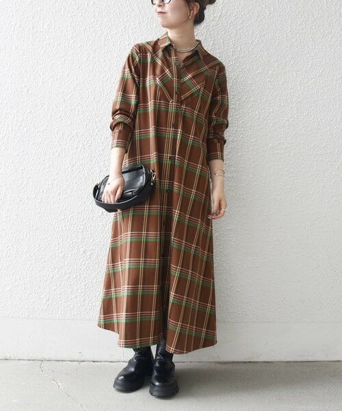 SHIPS / シップス ロング・マキシ丈ワンピース | 《一部追加予約》SHIPS any:〈洗濯機可能〉チェック Aライン フレア シャツ ワンピース | 詳細4