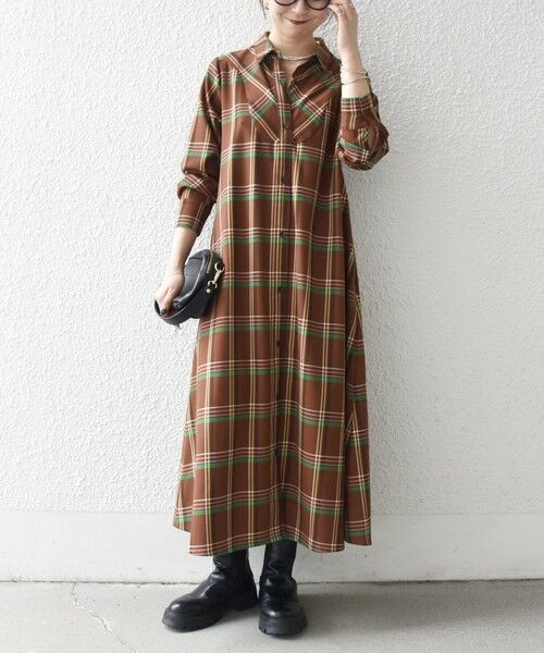 SHIPS / シップス ロング・マキシ丈ワンピース | 《一部追加予約》SHIPS any:〈洗濯機可能〉チェック Aライン フレア シャツ ワンピース | 詳細5