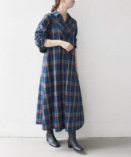 SHIPS / シップス ロング・マキシ丈ワンピース | 《一部追加予約》SHIPS any:〈洗濯機可能〉チェック Aライン フレア シャツ ワンピース | 詳細20