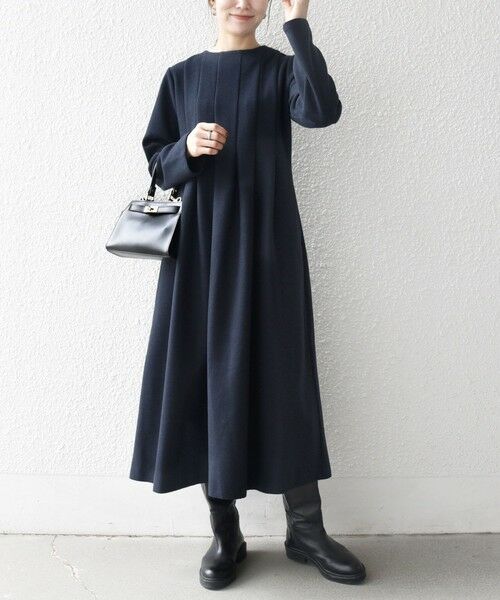 SHIPS / シップス ロング・マキシ丈ワンピース | SHIPS any: エア ニードル クルーネック タック フレア ワンピース | 詳細18