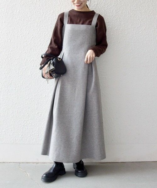 SHIPS / シップス ロング・マキシ丈ワンピース | 《一部追加予約》SHIPS any: エア ニードル タック フレア ジャンパースカート(ライトグレー)