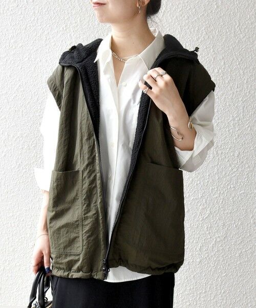 SHIPS / シップス ベスト | SHIPS any: ナイロン × ボア リバーシブル フーディー ベスト | 詳細28