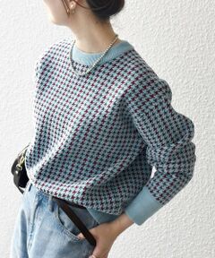 SHIPS / シップス ニット・セーター | SHIPS any:〈手洗い可能〉モールヤーン クルーネック ロゴ 千鳥柄 プルオーバー