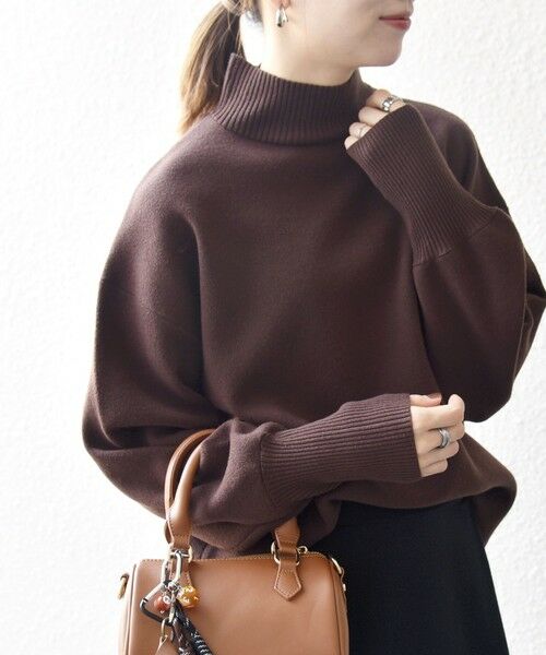 SHIPS / シップス ニット・セーター | 《一部追加予約》SHIPS any:〈洗濯機可能〉ハイネック ボリュームスリーブ ロングリブ ニット プルオーバー(ブラウン)