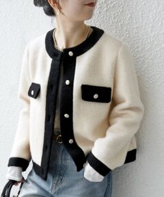 SHIPS / シップス ノーカラージャケット | SHIPS any: バイカラー クルーネック カーディガン ジャケット