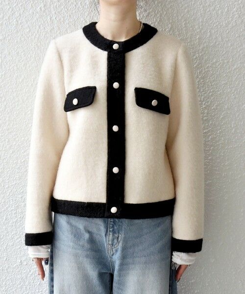 SHIPS / シップス ノーカラージャケット | SHIPS any: バイカラー クルーネック カーディガン ジャケット | 詳細11