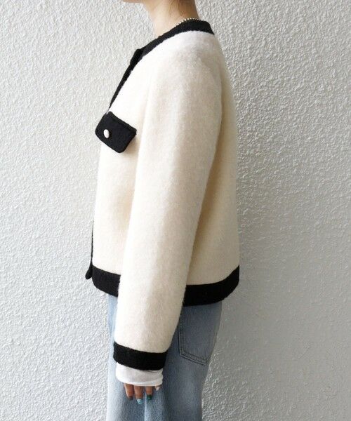SHIPS / シップス ノーカラージャケット | SHIPS any: バイカラー クルーネック カーディガン ジャケット | 詳細12