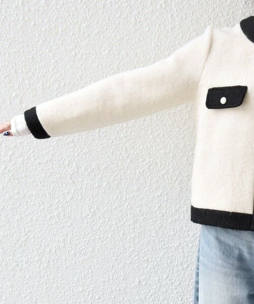 SHIPS / シップス ノーカラージャケット | SHIPS any: バイカラー クルーネック カーディガン ジャケット | 詳細14