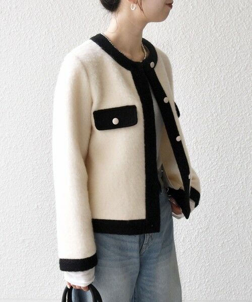 SHIPS / シップス ノーカラージャケット | SHIPS any: バイカラー クルーネック カーディガン ジャケット | 詳細5