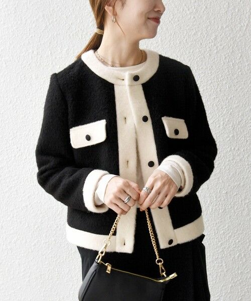 SHIPS / シップス ノーカラージャケット | SHIPS any: バイカラー クルーネック カーディガン ジャケット | 詳細17