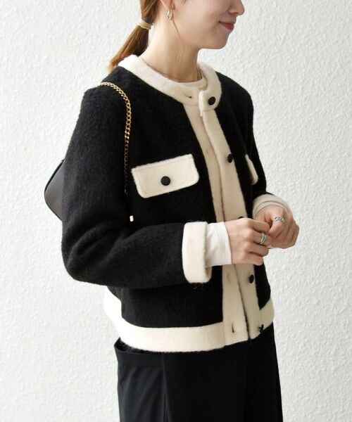 SHIPS / シップス ノーカラージャケット | SHIPS any: バイカラー クルーネック カーディガン ジャケット | 詳細18