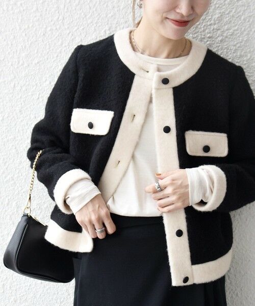 SHIPS / シップス ノーカラージャケット | SHIPS any: バイカラー クルーネック カーディガン ジャケット | 詳細21