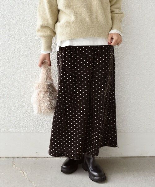 SHIPS / シップス ロング・マキシ丈スカート | SHIPS Colors:〈手洗い可能〉グリッタープリント ポリエステルベロア フレアスカート | 詳細16