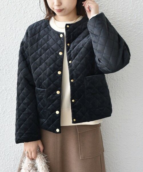 SHIPS / シップス その他アウター | SHIPS Colors:ポリエステルベロア ノーカラー キルティング ジャケット | 詳細13