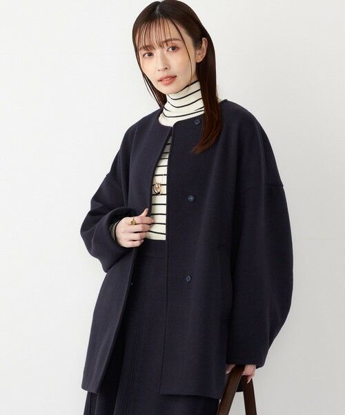 SHIPS Colors:〈手洗い可能〉ジャージーメルトン ノーカラー コート