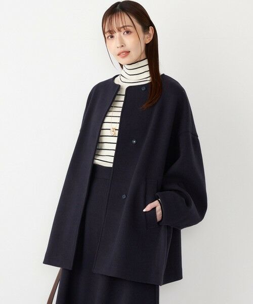 SHIPS Colors:〈手洗い可能〉ジャージーメルトン ノーカラー コート