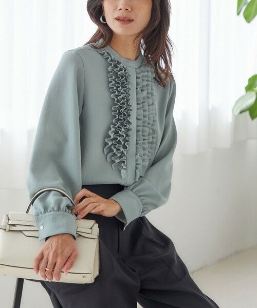 SHIPS for women/シップスウィメン 〈洗濯機可能〉ポリエステル カルゼ フリル ブラウス ライトブルー ONE SIZE SHIPS for women/シップスウィメン 〈洗濯機可能〉ポリエステル カルゼ フリル ブラウス ライトブルー ONE SIZE