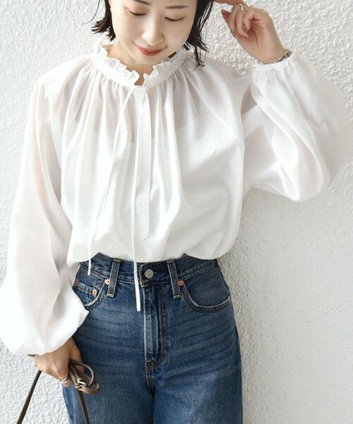 SHIPS / シップス シャツ・ブラウス | 《一部追加予約》〈手洗い可能〉シアー タンブラー リボン デザイン 長袖 ブラウス(ホワイト系)