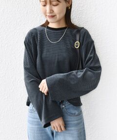 SHIPS / シップス カットソー（半袖以外） | 〈手洗い可能〉コットン ポリエステル ベロア ワイド スリーブ ボーダー