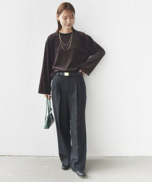 SHIPS / シップス カットソー（半袖以外） | 〈手洗い可能〉コットン ポリエステル ベロア ワイド スリーブ ボーダー | 詳細1