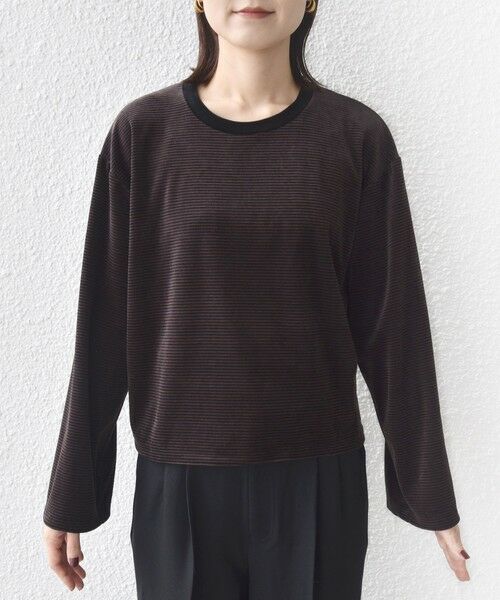 SHIPS / シップス カットソー（半袖以外） | 〈手洗い可能〉コットン ポリエステル ベロア ワイド スリーブ ボーダー | 詳細18