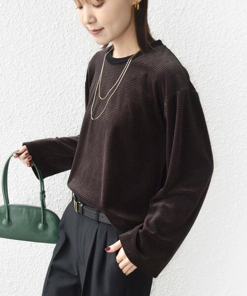 SHIPS / シップス カットソー（半袖以外） | 〈手洗い可能〉コットン ポリエステル ベロア ワイド スリーブ ボーダー | 詳細6