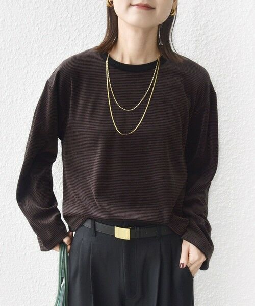 SHIPS / シップス カットソー（半袖以外） | 〈手洗い可能〉コットン ポリエステル ベロア ワイド スリーブ ボーダー | 詳細9