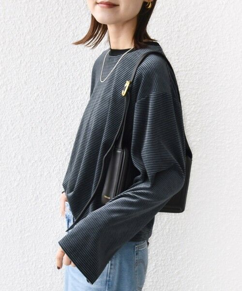 SHIPS / シップス カットソー（半袖以外） | 〈手洗い可能〉コットン ポリエステル ベロア ワイド スリーブ ボーダー | 詳細26