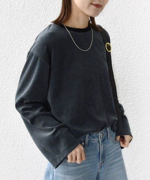 SHIPS / シップス カットソー（半袖以外） | 〈手洗い可能〉コットン ポリエステル ベロア ワイド スリーブ ボーダー | 詳細28