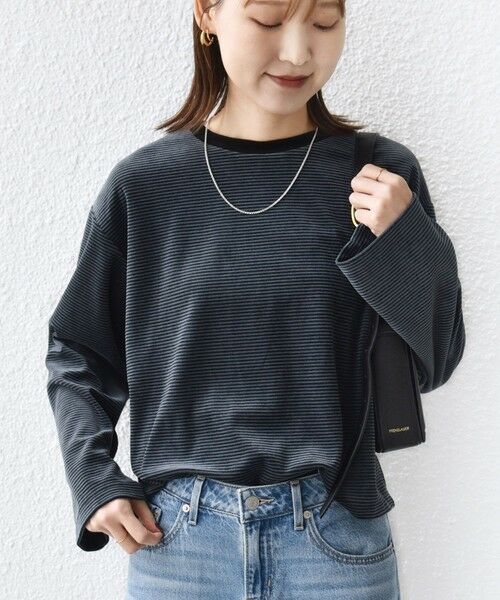 SHIPS / シップス カットソー（半袖以外） | 〈手洗い可能〉コットン ポリエステル ベロア ワイド スリーブ ボーダー | 詳細29