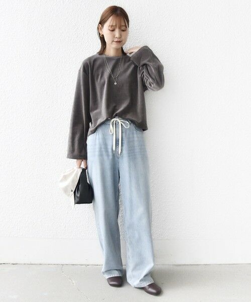 SHIPS / シップス カットソー(半袖以外) | 〈手洗い可能〉コットン ポリエステル ベロア ワイド スリーブ | 詳細1