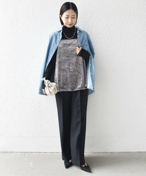 SHIPS / シップス キャミソール・チューブトップ | 〈手洗い可能〉スノー クラッシュ ポリエステル ベロア サイド スリット キャミ | 詳細9