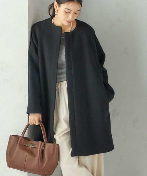 SHIPS for women/シップスウィメン 《予約》Pure SUPER100 ノーカラー コート ブラック 38 SHIPS for women/シップスウィメン 《予約》Pure SUPER100 ノーカラー コート ブラック 38