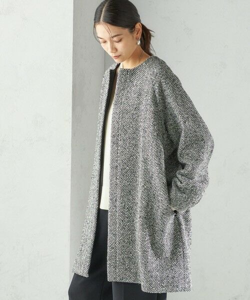SHIPS / シップス その他アウター | スパンコール ヘリンボーン ノーカラー コート | 詳細5