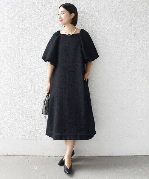 SHIPS / シップス ミニ丈・ひざ丈ワンピース | troisiemeCHACO:〈手洗い可能〉ジャカード パフ スリーブ（セレモニー対応可） | 詳細1