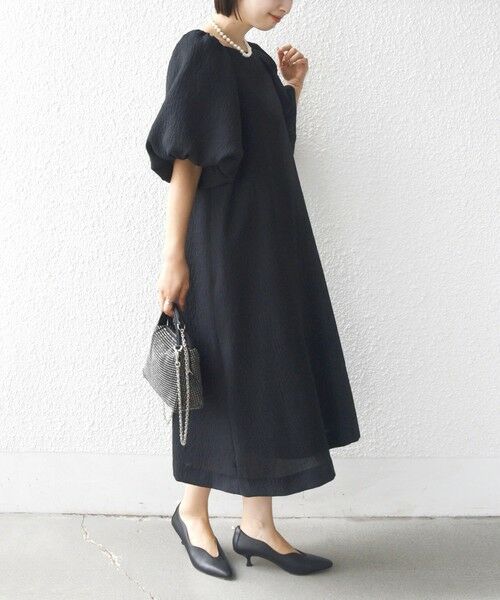 SHIPS / シップス ミニ丈・ひざ丈ワンピース | troisiemeCHACO:〈手洗い可能〉ジャカード パフ スリーブ（セレモニー対応可） | 詳細3