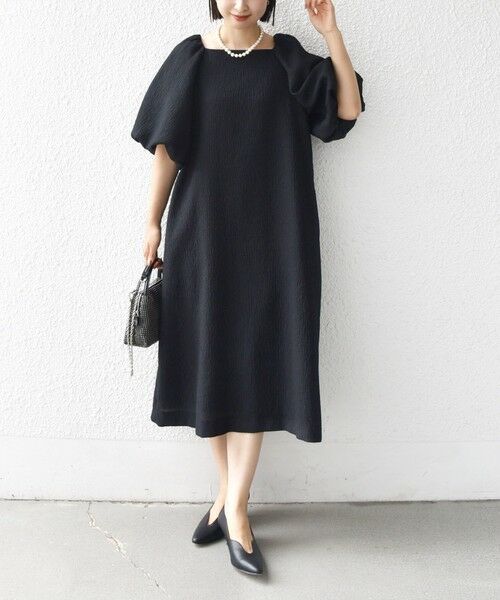 SHIPS / シップス ミニ丈・ひざ丈ワンピース | troisiemeCHACO:〈手洗い可能〉ジャカード パフ スリーブ（セレモニー対応可） | 詳細4