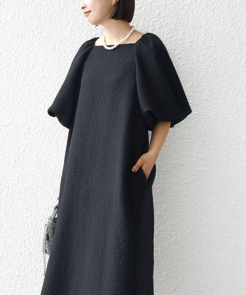 SHIPS / シップス ミニ丈・ひざ丈ワンピース | troisiemeCHACO:〈手洗い可能〉ジャカード パフ スリーブ（セレモニー対応可） | 詳細5