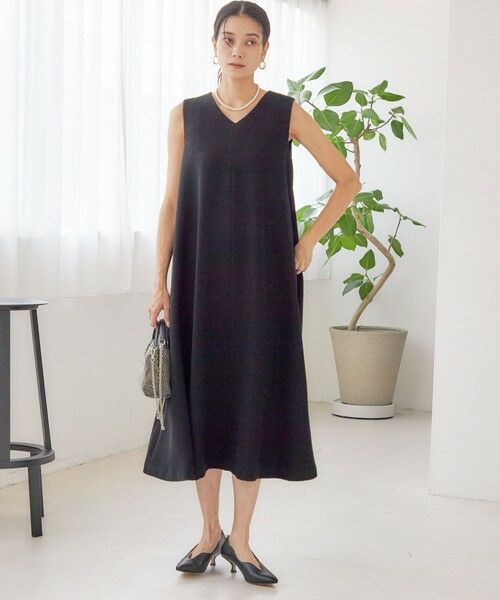 SHIPS / シップス ロング・マキシ丈ワンピース | little black: リュクス エア ノースリーブ フレア ロング ワンピース（セレモニー対応可） | 詳細1