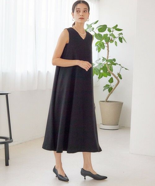 SHIPS / シップス ロング・マキシ丈ワンピース | little black: リュクス エア ノースリーブ フレア ロング ワンピース（セレモニー対応可） | 詳細4