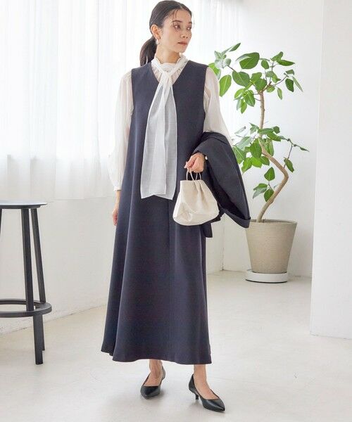 SHIPS / シップス ロング・マキシ丈ワンピース | little black: リュクス エア ノースリーブ フレア ロング ワンピース（セレモニー対応可） | 詳細9