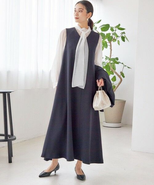 SHIPS / シップス ロング・マキシ丈ワンピース | little black: リュクス エア ノースリーブ フレア ロング ワンピース（セレモニー対応可） | 詳細10