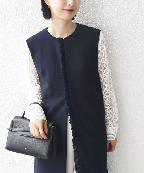 SHIPS for women/シップスウィメン 【SHIPS別注】kaene:〈洗濯機可能〉ダンボール フリル ロング ジレ(セレモニー対応可) ネイビー ONE SIZE