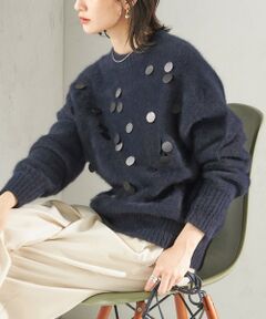 SHIPS / シップス ニット・セーター | 〈手洗い可能〉フォックス スパンコール クルーネック ニット