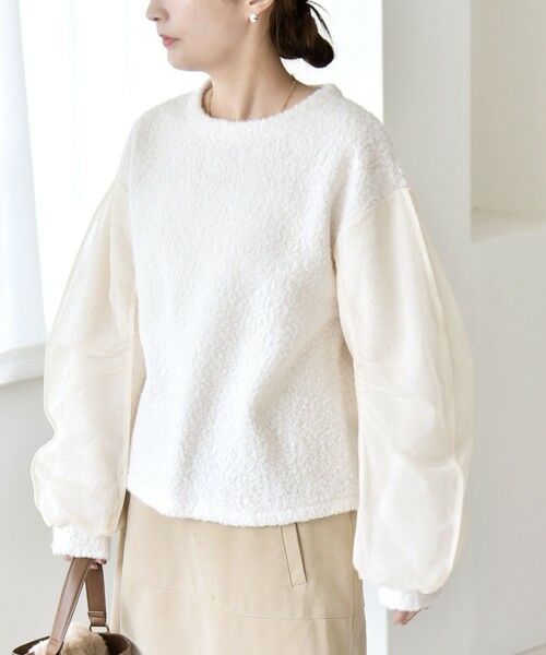 SHIPS / シップス カットソー | quaranciel:〈洗濯機可能〉ボア × チュール コンビ クルーネック プルオーバー | 詳細8