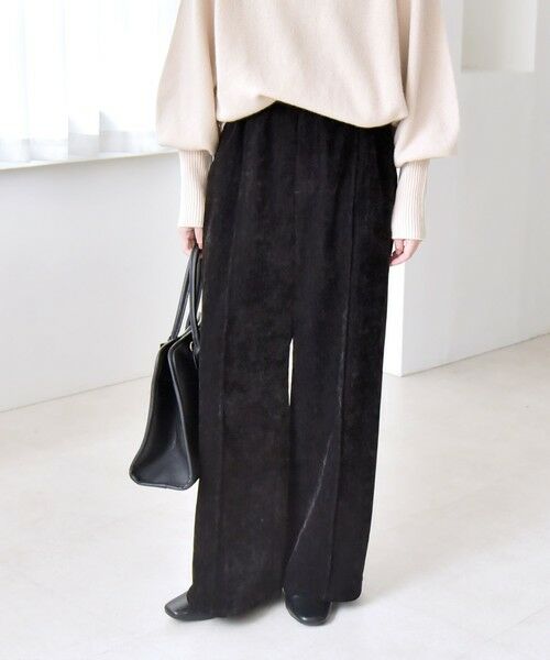 SHIPS for women/シップスウィメン 《予約》quaranciel:〈洗濯機可能〉ポリエステル ベロア ピンタック イージー ワイド パンツ ブラック ONE SIZE